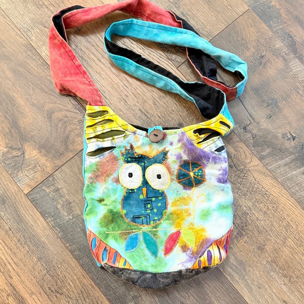 owl colorful shoulder bag Hippie Colorful handmade upcycled